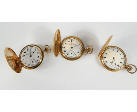 Two Hargreaves & Co gentleman's gold plated watches, keyless wind, enamel dial bearing Arabic numerals, subsidiary seconds di