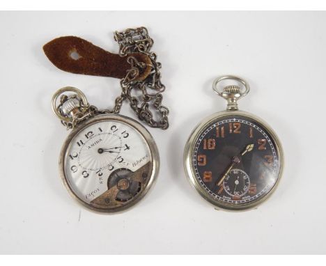 An Amida gentleman's open faced keyless wind pocket watch, engine turned silvered dial, bearing Arabic numerals, visible esca