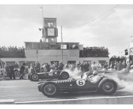 A framed photographic print of the V16 BRM's, 1952, 53cm x 66cm.