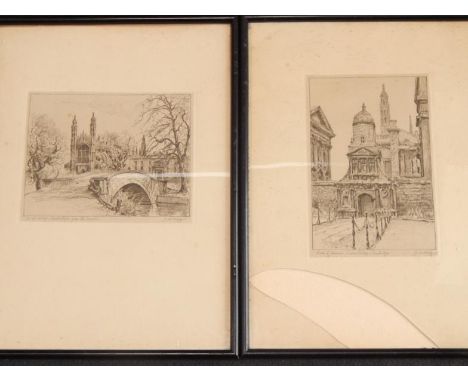 J W King. Gate of Honour Caius College Cambridge, King's College, Cambridge, from the Banks, pair of pencil drawings, signed,