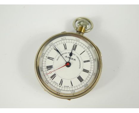 An Amida plated chronograph pocket watch, best centre seconds, enamel dial bearing Roman numerals, case with shield engraved 