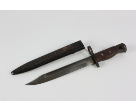 A British 1907 pattern bayonet knife, the blade measures 20cm, with steel scabbard marked S294.