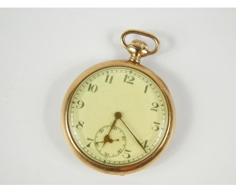 A George V gentleman's 9ct gold cased pocket watch, keyless wind, enamel dial bearing Arabic numerals, subsidiary seconds dia