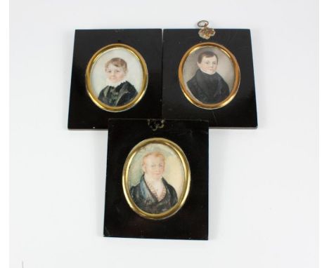 Three 19thC portrait miniatures, two of a young boy, and another of a young gentleman, one inscribed The Portrait of a young 