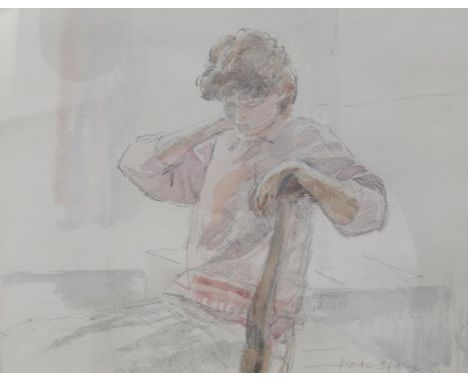 George Butler RWS (1904-99).  Pensive, charcoal and watercolour, signed, dated 1988, exhibited RSW Bankside Gallery, 24cm x 2