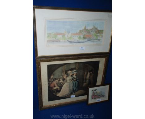 A coloured Lithograph 'The Promenade at Carlisle House', a limited edition Print of Falcon Club, Bangkok 1990 and a small emb