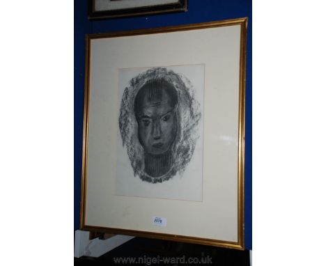 A Charcoal portrait of an Eskimo, gilt framed