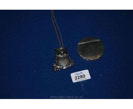 A Pewter Snuff Box by James Furniss, Sheffield together with a vintage Owl pendant and chain.