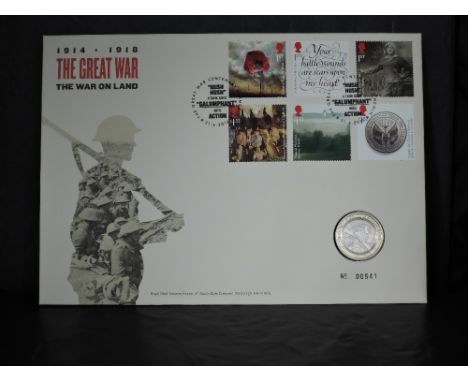 GB 2016 THE GREAT WAR NUMISMATIC FIRST DAY COVER WITH £2 ENCAPSULATED   Fine first day cover with set of 6 from the Great War