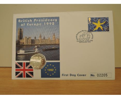 GB 1992 BRITISH PRESIDENCY OF EU 50p NUMISMATIC FIRST DAY COVER   Of all the 50p coins issued by the Royal Mint this is the s