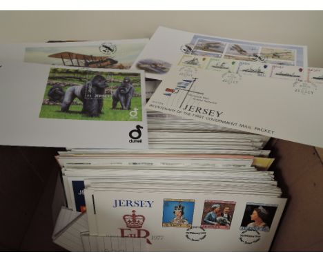 JERSEY BOX WITH COLLECTION OF 200+ Illustrated first day covers   Box with mass of Jersey first day covers dating from the 19