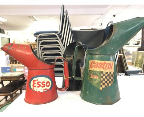 Three vintage oil cans, castrol, Esso, Mobil oil . No reserve. Postage category C
