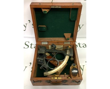 A cased 19th century brass sextant by Wilson, Gillie, Bruce & Sons Ltd, Cardiff, with accessories (C)