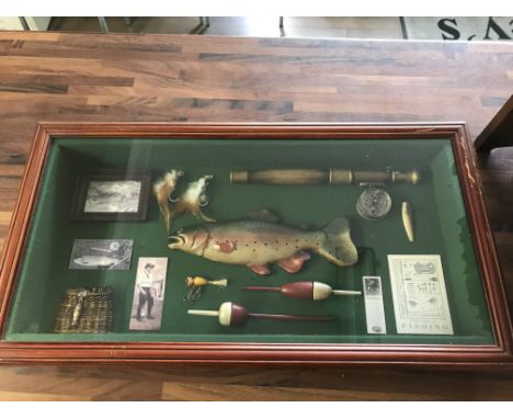Framed rainbow trout fly fishing display , no reserve