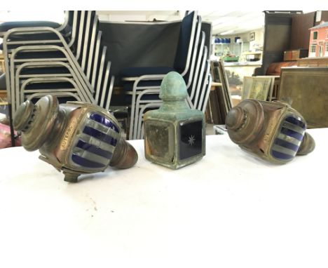 Three vintage automobile lamps . This lot cannot be posted