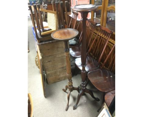 An oak plant stand and one other (2). Shipping category D.