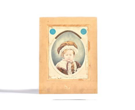 Portrait of a European child, with attribution to the artist Abu'l Hasan, Iran, Qajar, dated 1281/1864-65, gouache on paper, 