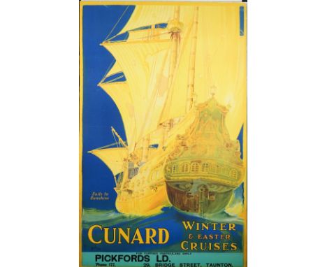 French 'Cunard Winter and Easter Cruises', circa 1930, lithograph in colours, 101cm x 63cm, and a Cunard poster 'Le Bateu Pla