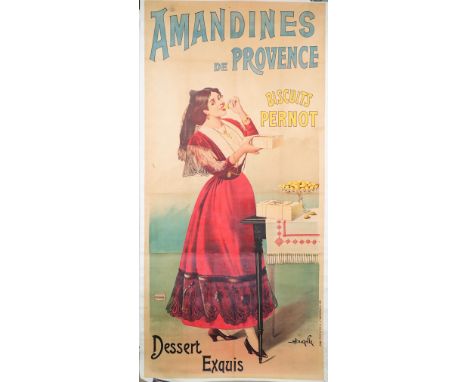 Marcellin Auzolle, Amandiners de Provence Dessert Exquis, French poster, circa 1900, lithograph in colours, 203cm x 99cm, lai
