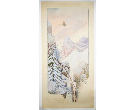 Traversée des Alpes, lithograph in colours, 1913 printed by Mabileau &amp; Cie, Paris, 88cm x 43cm, laid to linen.