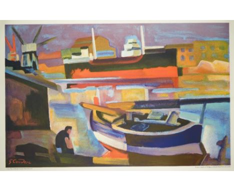 Ten copies; Gabrielle Couderc, 'Cargo Ship in sete', lithograph in colours, printed by The Baynard Press for School Prints Lt