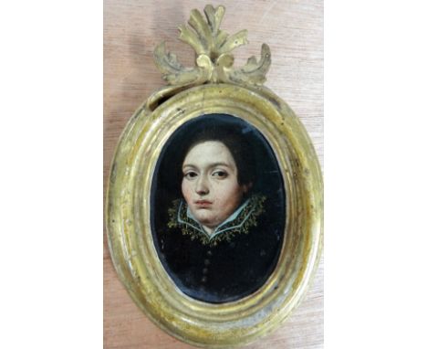 Continental School (probably 18th century), Portrait miniature of a lady, oil on copper, oval, 7.5cm x 5.5cm.