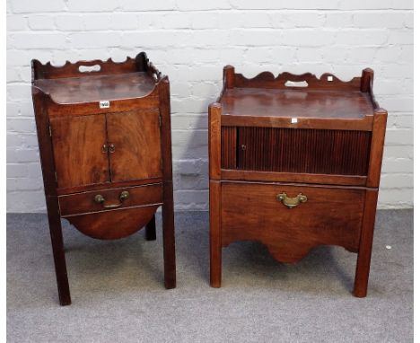 A mid-18th century mahogany tray top commode, on block supports, 46cm wide x 85cm high, together with another similar, 61cm w