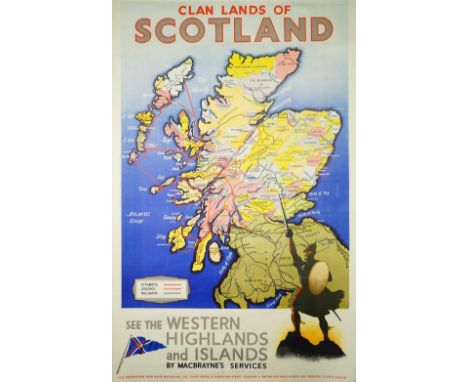 John Horn Ltd Glasgow 'Clan lands of Scotland', 'See The western Highlands and Islands' by Macbraynes Services, undated, lith