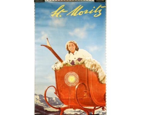 Werner Bischof 'St Mortiz', Swiss tourism poster, circa 1938, lithograph in colours, Conzett &amp; Huber, Zurich, 101cm x 64c