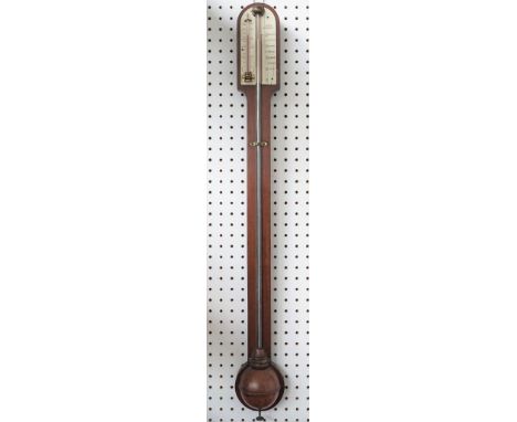 A Victorian mahogany cased stick barometer by I. DECK LEAMINGTON, the ivory plate with subsidiary thermometer over a half bla