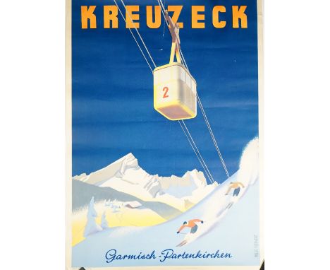 Prof Plenert 'Kreuzeck Garmisch Partenkirchen', circa 1935, winter sports poster, lithograph in colours, 59cm x 42cm, rolled.