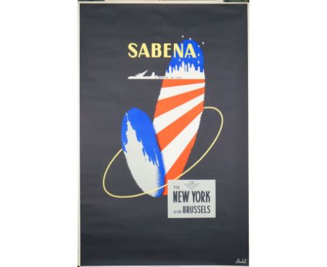 Dohet; Sabena Belgian Airlines to New York via Brussels, circa 1930, lithograph in colours, 99cm x 64cm. 