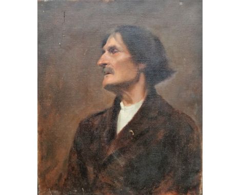 English school (19th century), Portrait of a man, oil on canvas, unframed, with a portrait of a lady verso, 60.5cm x 50.5cm; 