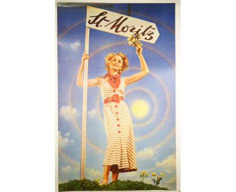 Herdeg; St Moritz', Swiss travel poster, circa 1930, lithograph in colours, printed in Switzerland by Conzett &amp; Huber, Zu