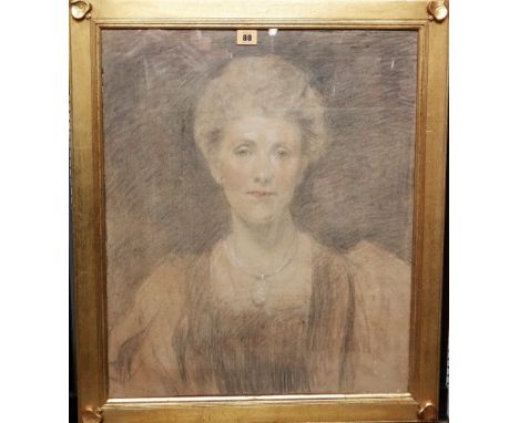 English School, circa 1900, Portrait of a lady, pencil and coloured chalk, 59.5cm x 49cm. B1