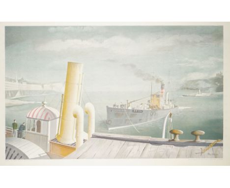 Ten copies; Felix Kelly 'Drifter and paddle steamers', lithograph in colours printed by The Baynard Press for School prints L