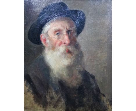 English School (19th century), Portrait of a bearded man, possibly a Jewish elder, oil on canvas, indistinctly signed, 29cm x