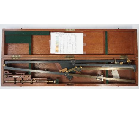 A World War II military brass pantograph in a fitted mahogany case, case 85cm wide. 