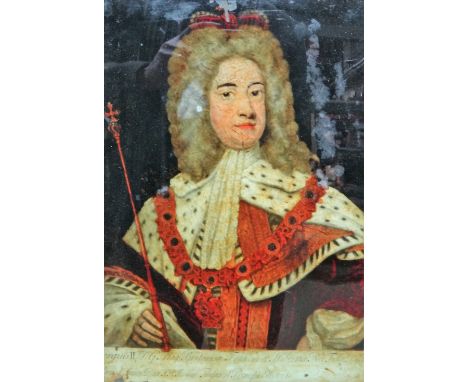 After Sir Godfrey Kneller, Portrait of George II; after Hamilton, Elizabeth Duchess of Hamilton, two, colour transfer engravi