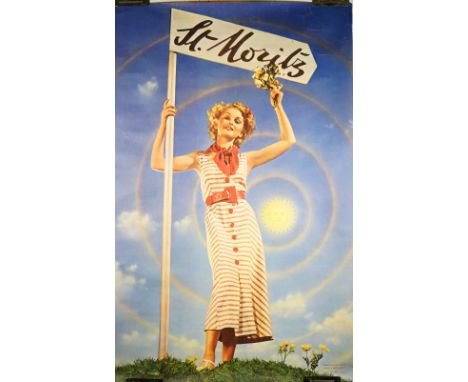 Herdeg; 'St Moritz' Swiss tourism poster, circa 1950, lithograph in colours, 101cm x 65cm, rolled.