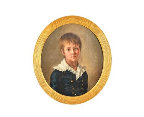 French School (19th century), Portrait of a boy, oval, oil on canvas, 51cm x 43cm.