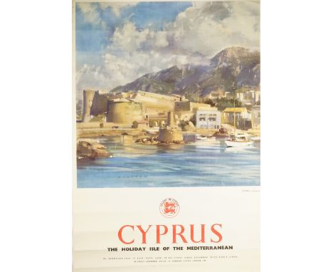 Three vintage tourism posters for Cyprus circa 1950, each lithograph in colours, one signed 'Wouttum' 76cm x 51cm rolled, (3)