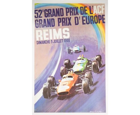 Beligond 'Reims Grand Prix', 1966, lithograph in colours, 59cm x 39cm, laid to linen.