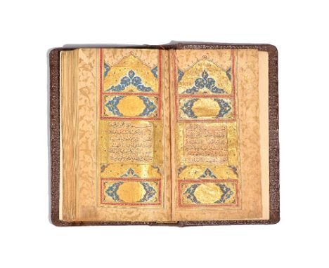 A Qur'an, illuminated Arabic manuscript in naskhi script on gold-sprinkled paper, copied by Ibn Nur al-Din Sultan Muhammad, I