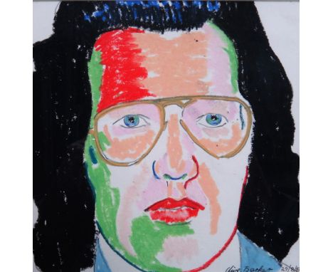 Clive Barker (b.1940), Self Portrait, wax crayon, signed and dated 29/8/87, 19.5cm x 19.5cm. ARR