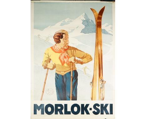 Unknown artist 'Morlok-ski', circa 1940, lithograph in colours, 66cm x 47cm rolled.