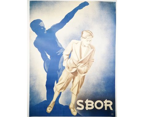 A Bulgarian poster 'SBOR', circa 1930, lithograph in colours, indistinctly signed, stamped UNIE PRAHA, 125cm x 92cm, laid to 