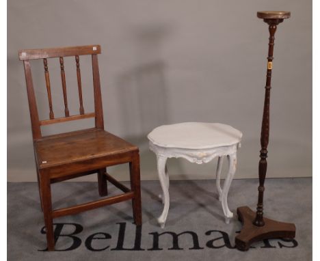 A Victorian rosewood candlestick, a 19th century elm and mahogany stickback dining chair, 49cm wide x 90cm high and a 19th ce