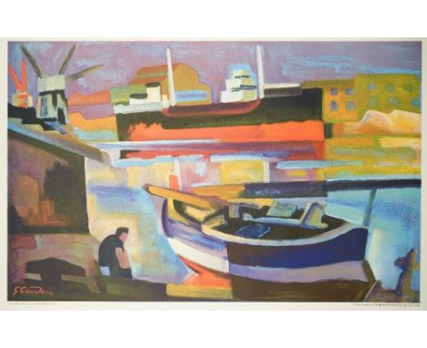Ten copies ; Gabriel Couderc; 'Cargo Ship in Sete' lithograph in colours printed by The Baynard Press for School prints Ltd, 