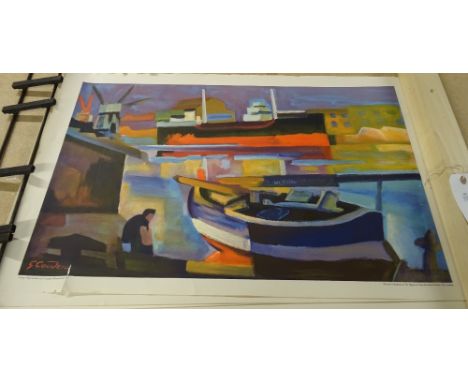 Gabrielle Couderc, Cargo Ship in sete,lithograph in colours, printed by The Baynard Press for School Prints Ltd, London, 76cm